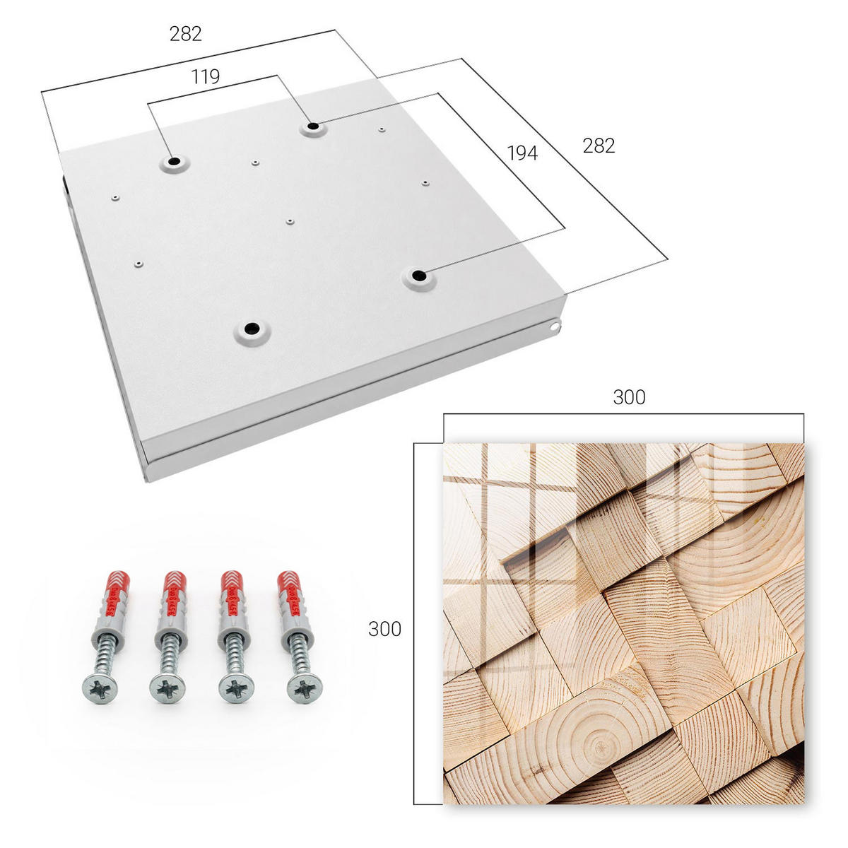 SCHLÜSSELBOX Weiß 30x30 cm – Türöffnung nach rechts - Holzstruktur - Beige, Metall (30/30/5cm) - TULUP