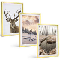 BILDER SET 3er Set - 40x60 cm Goldrahmen - Hirschhütte in Winterlandschaft - Goldfarben, Kunststoff (40/60cm) - TULUP