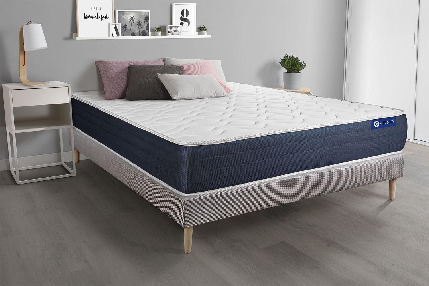 BETT Actimemo sleep Memory-Schaum 140 x 220 cm h1 - Kit Bettgestell Grau - Beige/Grau, Holz (140/220cm) - ACTISOM