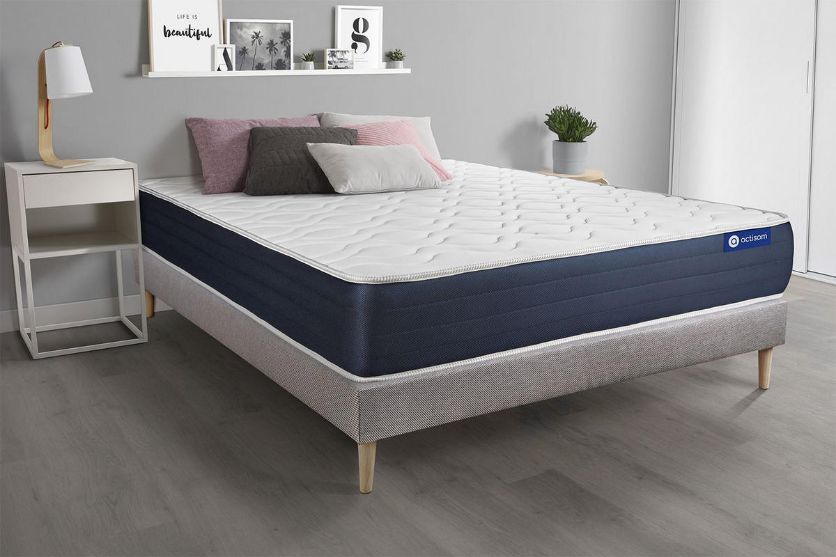 BETT Actimemo sleep Memory-Schaum 90 x 190 cm h1 - Kit Bettgestell Grau - Beige/Grau, Holz (90/190cm) - ACTISOM