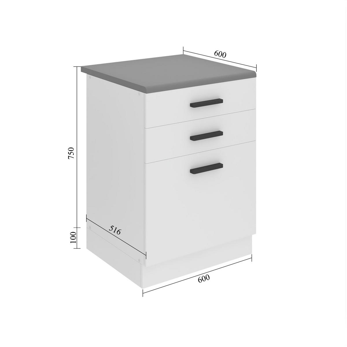 KÜCHENUNTERSCHRANK 60 cm SDSZ ohne Arbeitsplatte, Schubladen, Silber - Silberfarben, Holz (60/82/51.6cm) - B BELINI GROUP
