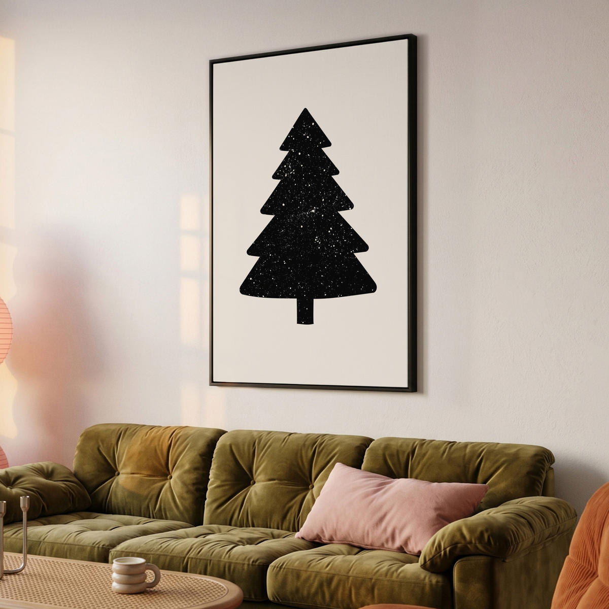 LEINWAND Bilder mit Rahmen - Weihnachtsbaum - Schwarz - Urlaub - Beige - 80x120 - Schwarz, Textil (80/120cm) - MuchoWow