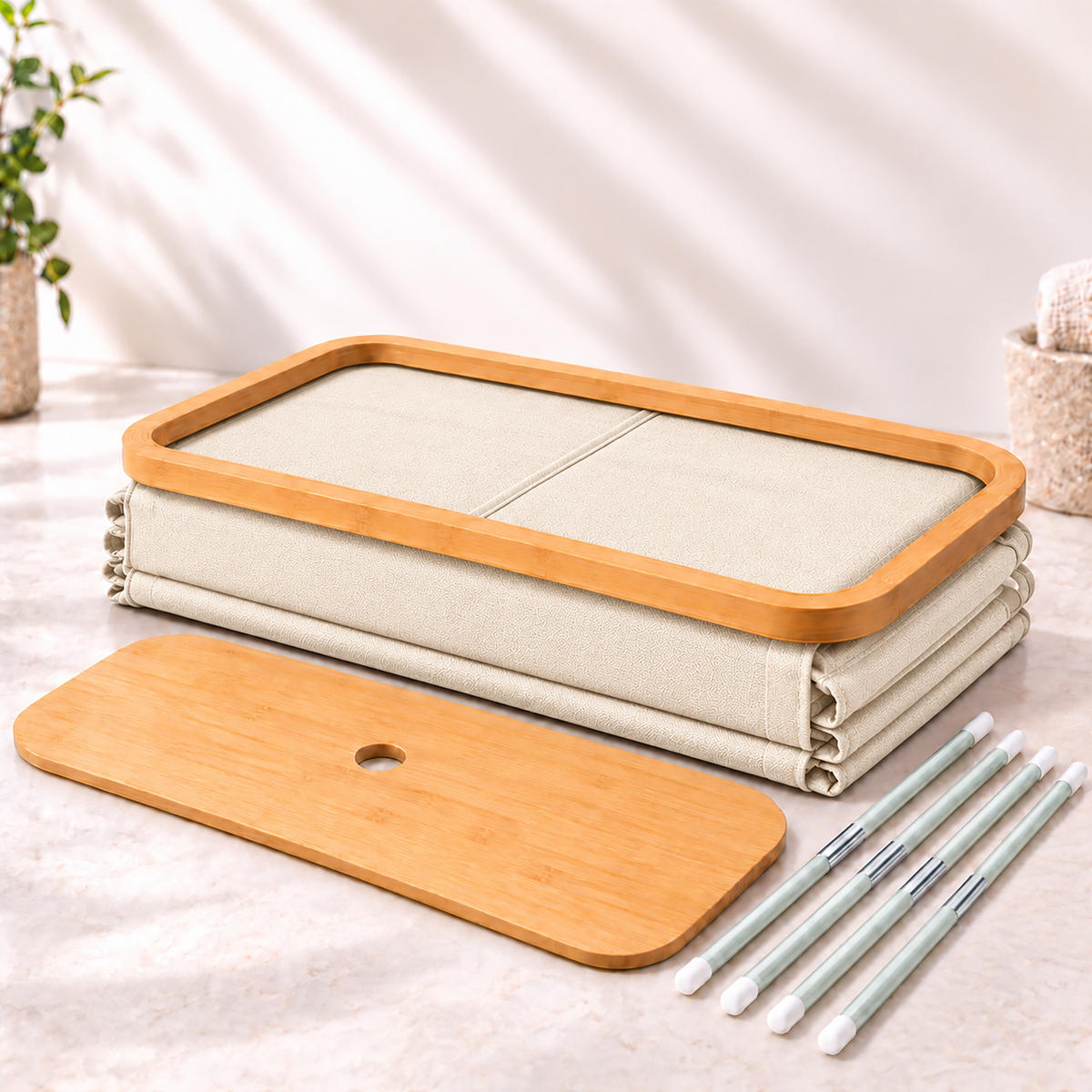 TOILETTENPAPIERBOX Beige Bambus 24 Rollen - Beige, Holz/Kunststoff (45/72/30cm) - Relaxdays