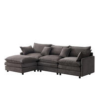 ECKSOFA 3-Sitzer mit Hocker, modulares Chenille-Sofa mit Federkern und abziehbaren Bezügen, Grau - Grau, Textil (267/154cm) - Redom
