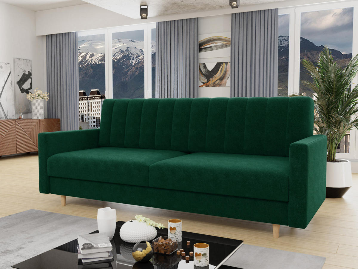 SCHLAFSOFA Sara - Beige/Grün, Holz/Textil (214/86/90cm)