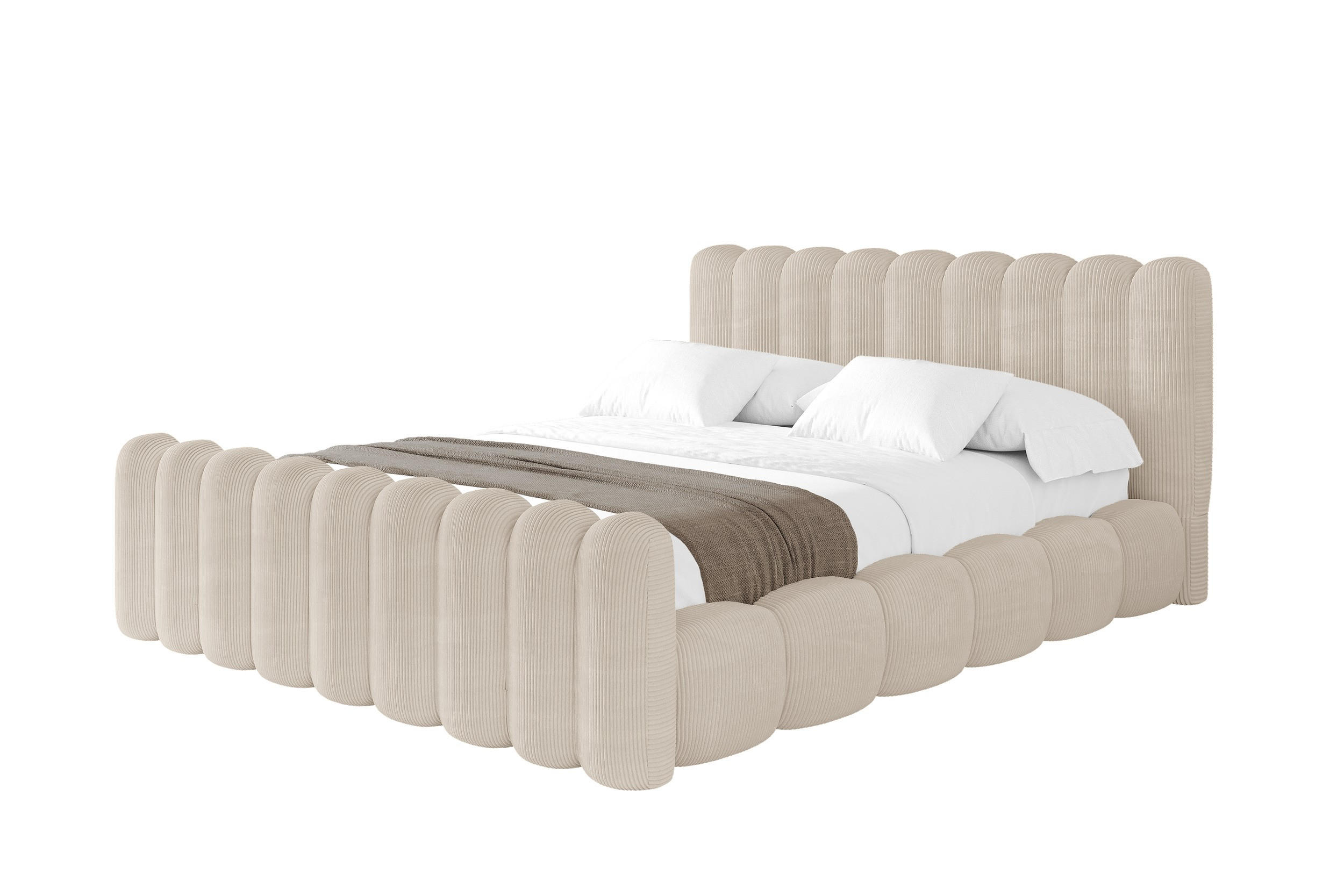 POLSTERBETT mit Bettkasten, Fußteil und Lattenrost, Bett mit Matratze H3/H4 - SENA-Z 160x200 Beige - Greige, Holzwerkstoff/Textil (160/200cm) - ALTDECOR