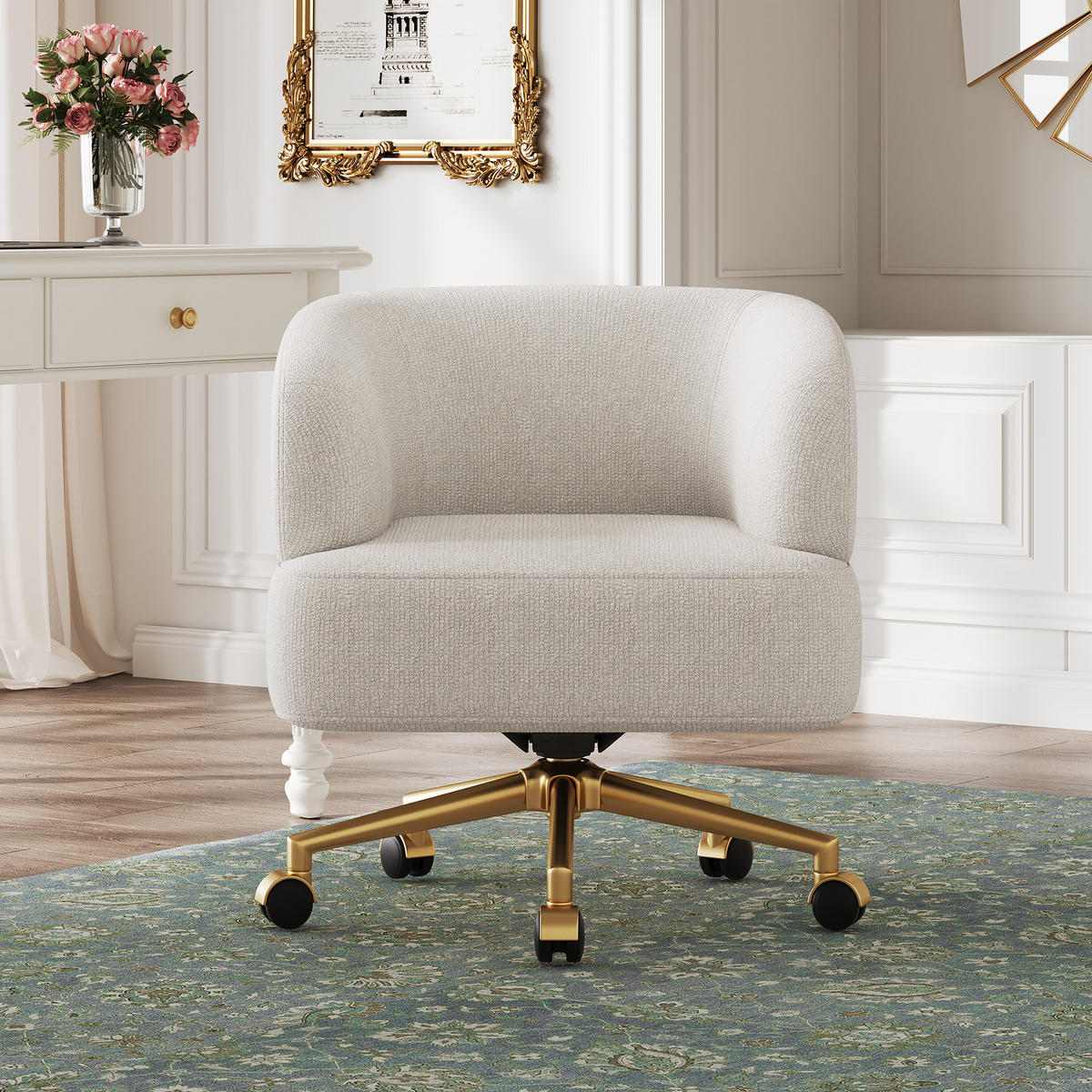 DREHSTUHL Chenille mit 360°-Drehung, Rollen 71/60/71 cm Beige - Beige, Textil (60/71/71cm) - Redom