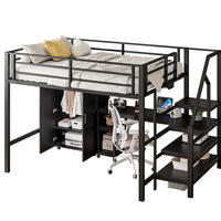 HOCHBETT 140/200 cm aus Metall/MDF mit Schreibtisch, Kleiderschrank und Regalen Schwarz - Schwarz, Metall (140/200cm) - Modenvie