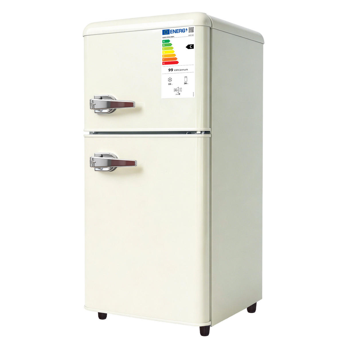 DOPPELTÜR-KÜHLSCHRANK 60L, 41x45x89 cm, Energieeffizienzklasse E, Cremefarben - Weiß, Kunststoff/Metall (41/89/45cm) - FOHERE