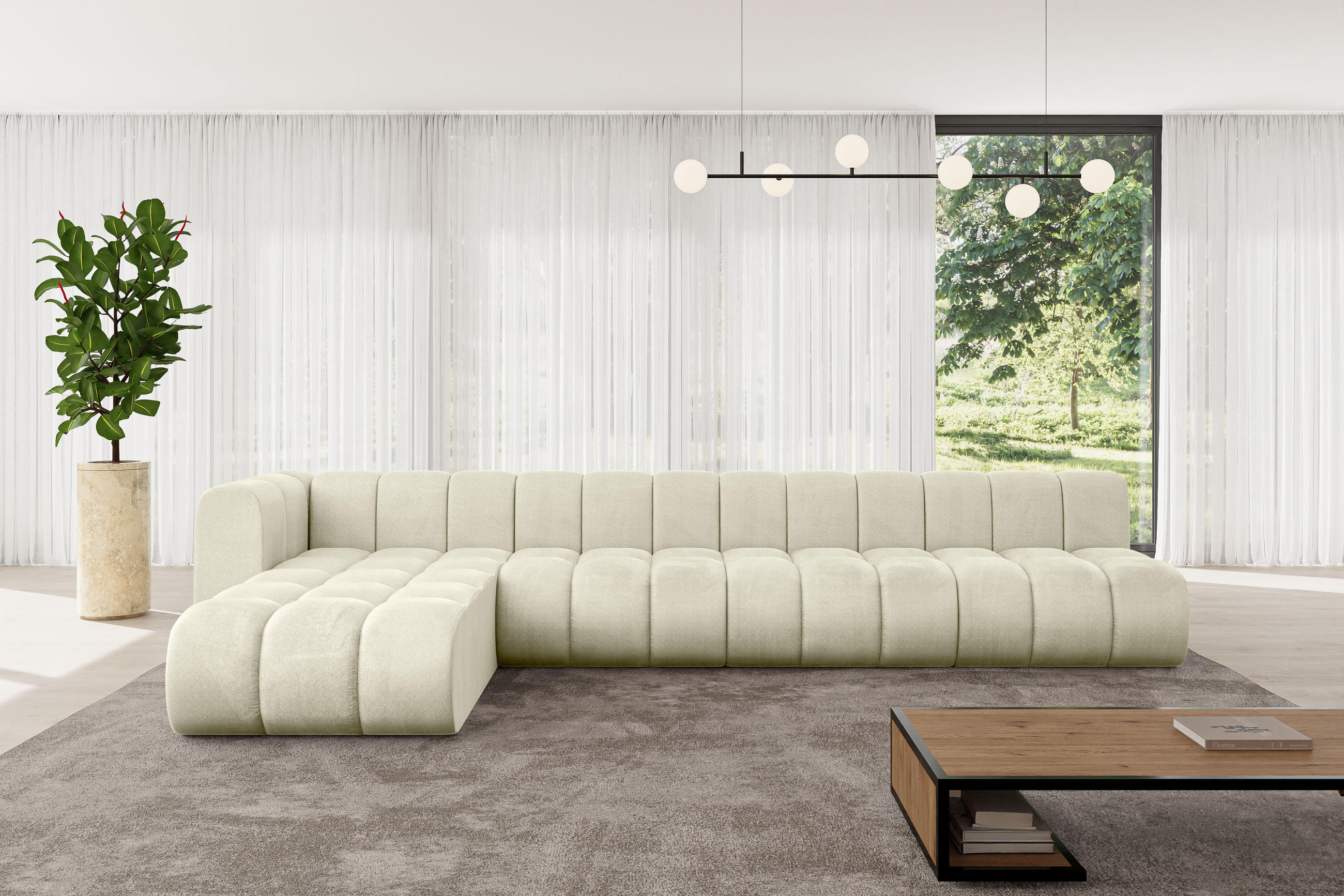 ECKSOFA modulares Sofa Darnel-L3 - 387x177x70 cm Beige - Beige, Holzwerkstoff/Textil (387/177cm) - ALTDECOR