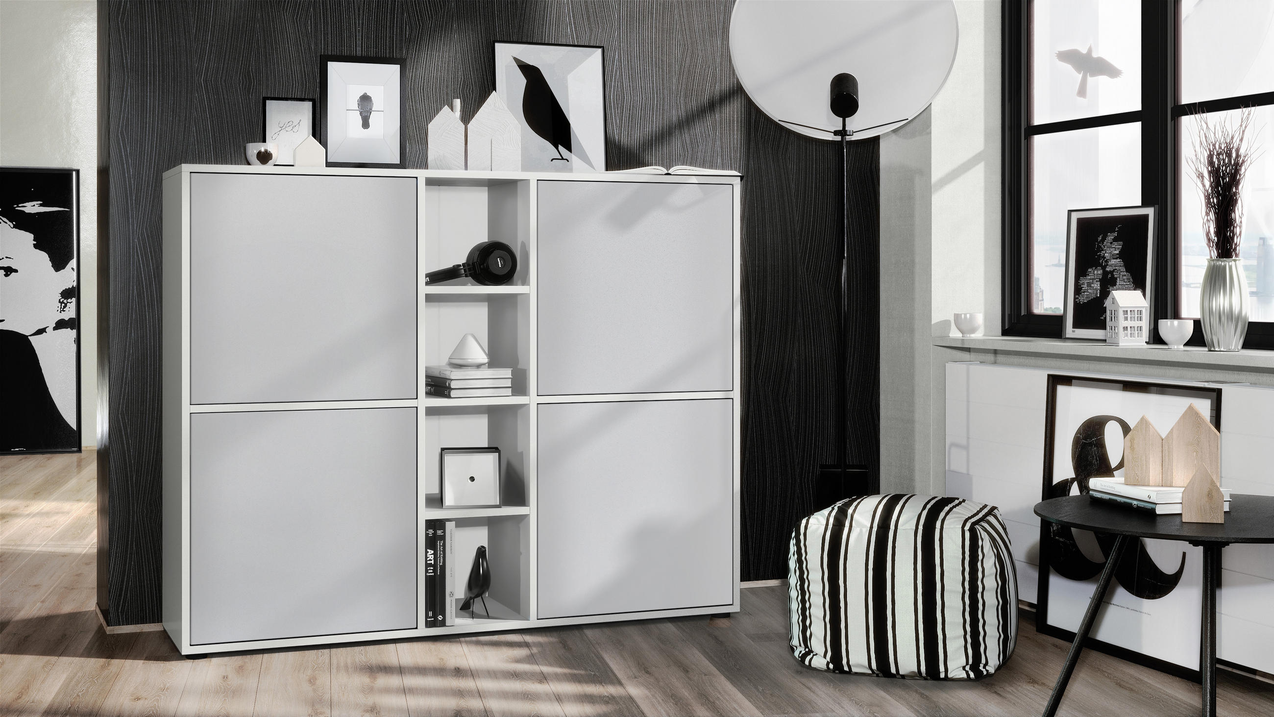 HIGHBOARD Cuba Türen in Hellgrau seidenmatt - Greige, Holzwerkstoff (130.5/105.5/35.5cm) - Vladon