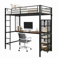 HOCHBETT mit Tisch und Regalfächern 90x200 cm Metall MDF Black Dark Walnut - Schwarz, Metall (90/200cm) - Meubliv
