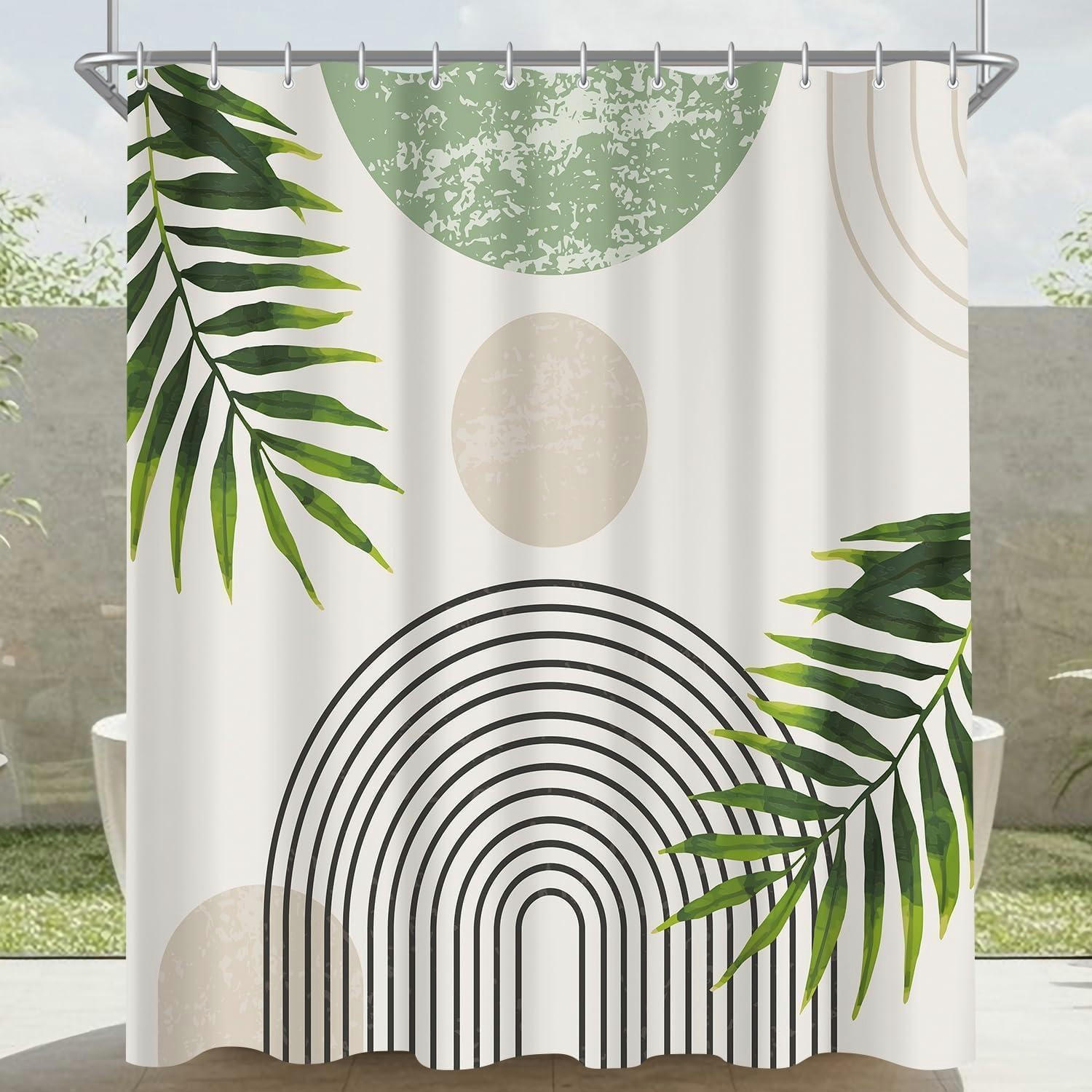 DUSCHVORHANG Grün Blätter Linie 120 x 200 cm - Grün, Textil (120/200cm)