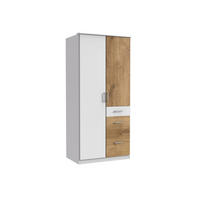 KLEIDERSCHRANK Click in Weiß mit Plankeneiche - Drehtürenschrank 91 cm Breite ohne Spiegel - Weiß, Holzwerkstoff (91/199/58cm)