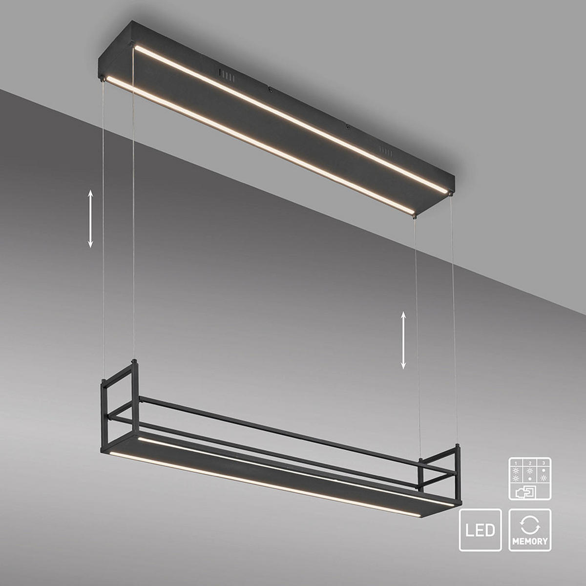 PENDELLEUCHTE SONTURA Metall Schwarz, LED, Memory - Schwarz, Metall (103.6/17.1/120cm)