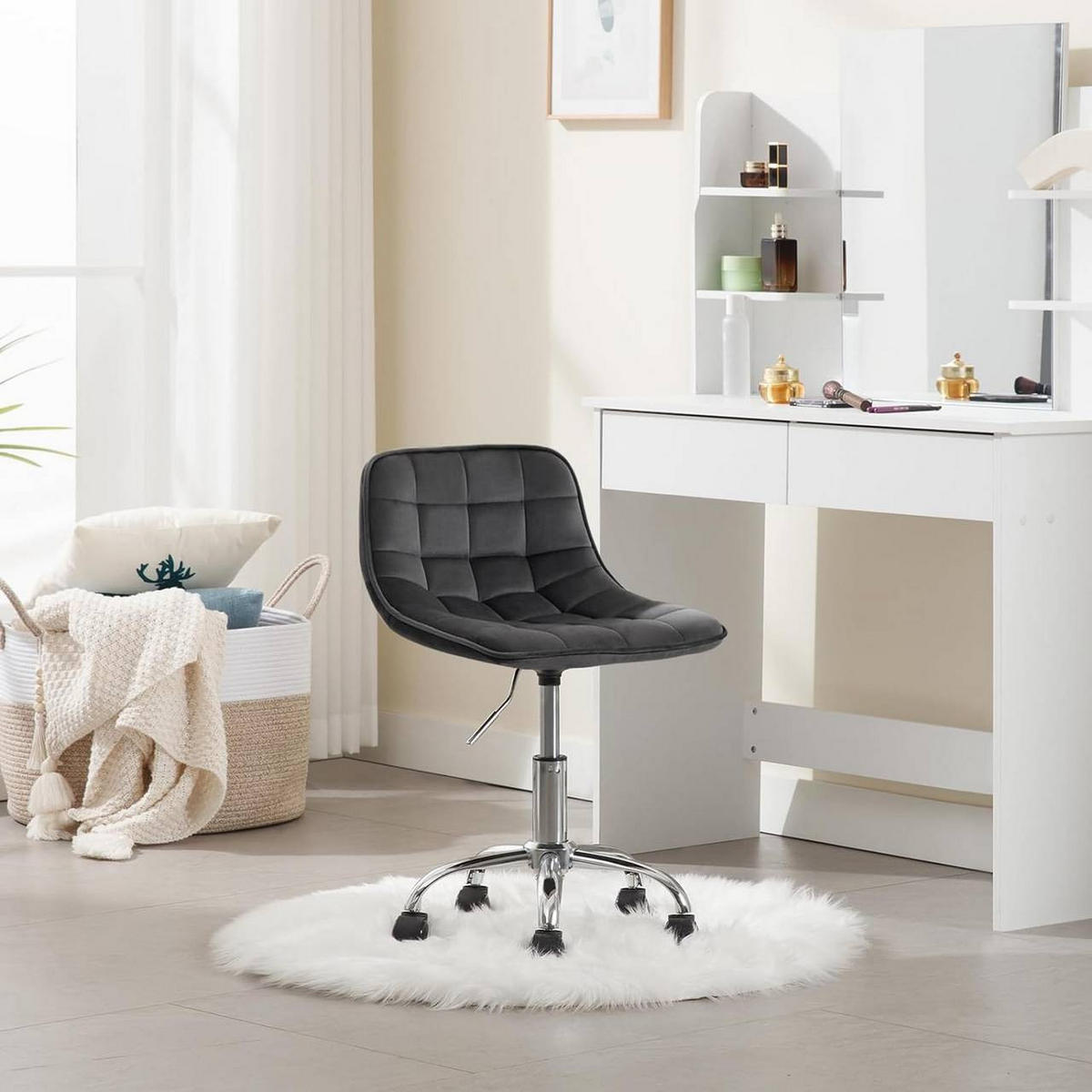 DREHSTUHL mit Rollen, Samt, Dunkelgrau - Dunkelgrau/Schwarz, Textil/Metall (43/60/50cm) - Woltu