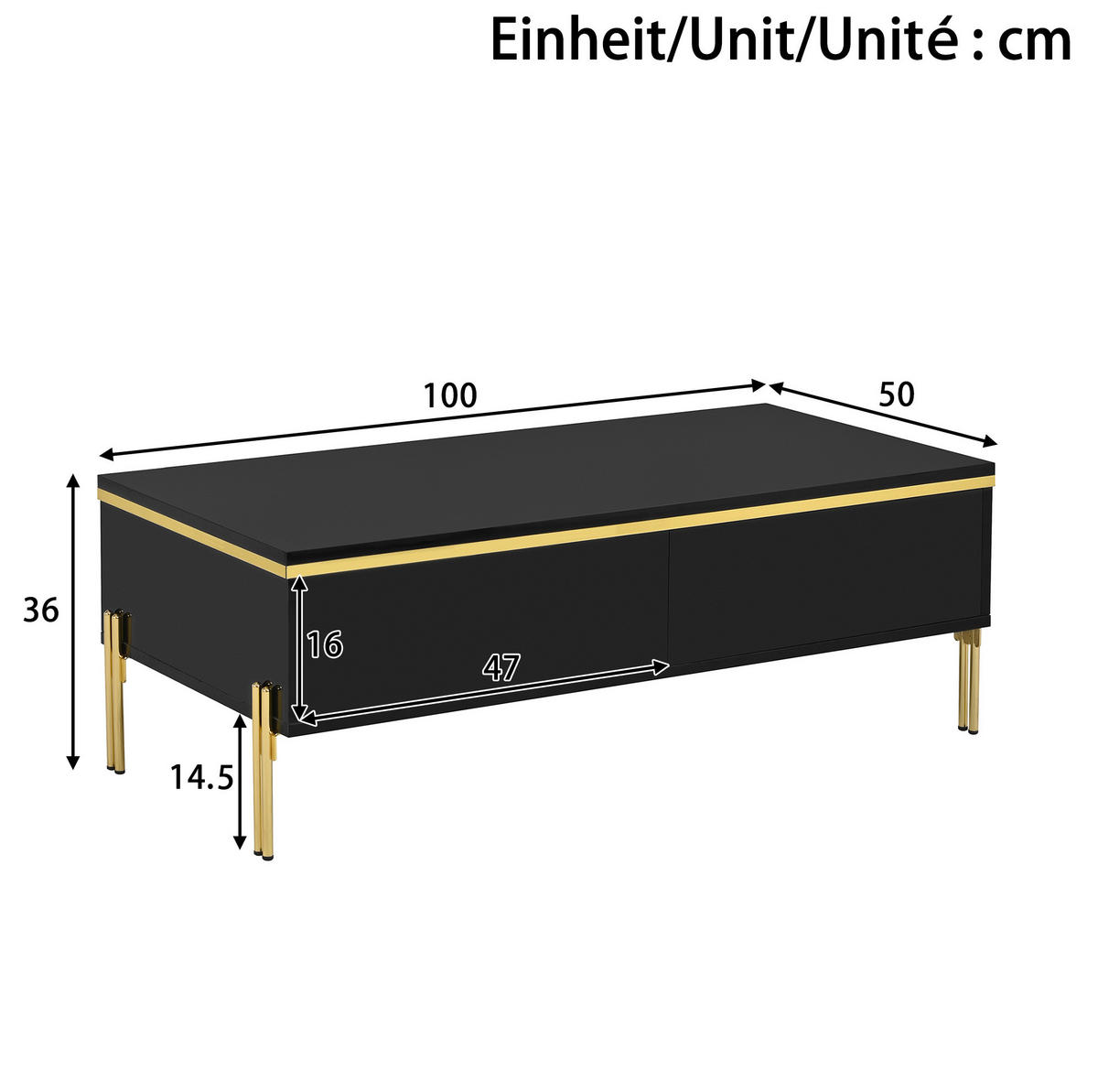 COUCHTISCH aus Spanplatte 100x50x36 cm in Schwarz mit doppelseitigen Schubladen - Schwarz, Holzwerkstoff (100/50/36cm) - Modfu