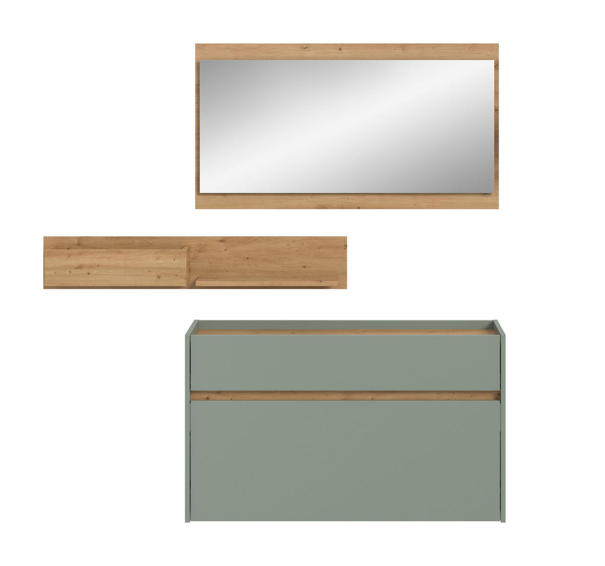 GARDEROBE Flow 3-tlg. (B/H/T: ca. 140/192/32 cm) in Salbei/Salbei - Salbeigrün, Holzwerkstoff (140/192/32cm) - Homes & Jones