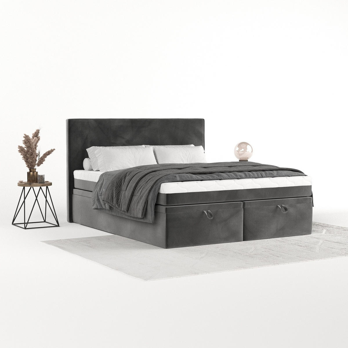 BOXBETT Zalla 180/200 cm Grau im Kronos Stoff - Schwarz/Grau, Holz/Holzwerkstoff (180/200cm) - AltaBeds