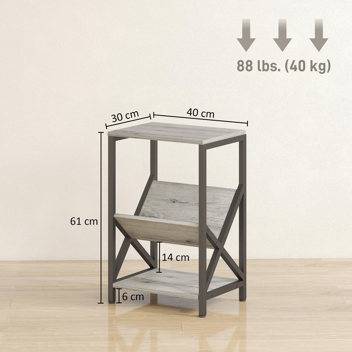 BEISTELLTISCH Dunkelgrau 1 Stück - Dunkelgrau, Naturmaterialien (40/30/61cm) - GiPP