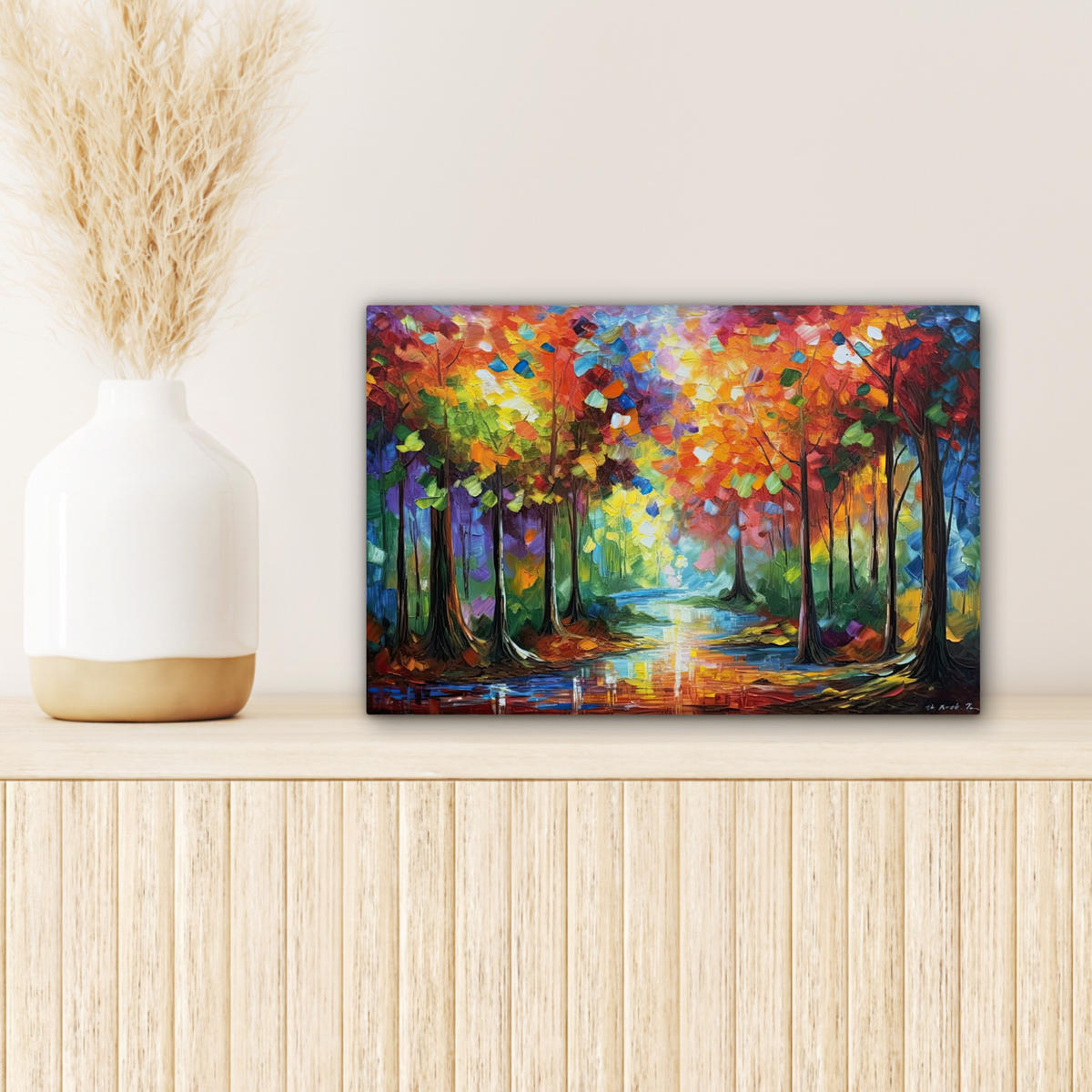 LEINWANDBILD Landschaft - Wald - Farben - Natur Deko Schlafzimmer 30x20 cm - Multicolor, Textil (30/20cm) - MuchoWow