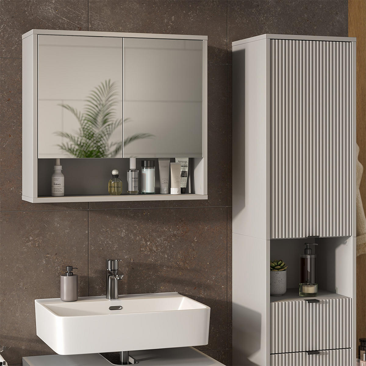 BADMÖBEL-SET Eliza Grau 3 Teile - Grau, Holzwerkstoff (70/63/45.1cm) - Vicco