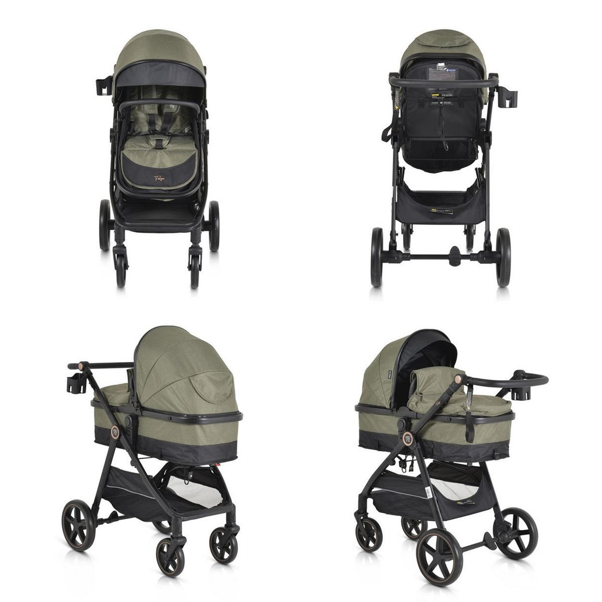 KINDERWAGEN 2 in 1 Tokyo grün umbaubar Wickeltasche Stoßdämpfer klappbar - Grün, Metall (78/58/109cm) - Moni