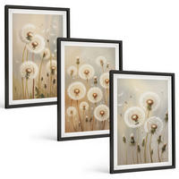 BILDER SET 3er Set - 40x60 cm Schwarzer Rahmen - Weiße Löwenzahnblüten auf hellem Hintergrund - Schwarz, Kunststoff (40/60cm) - TULUP