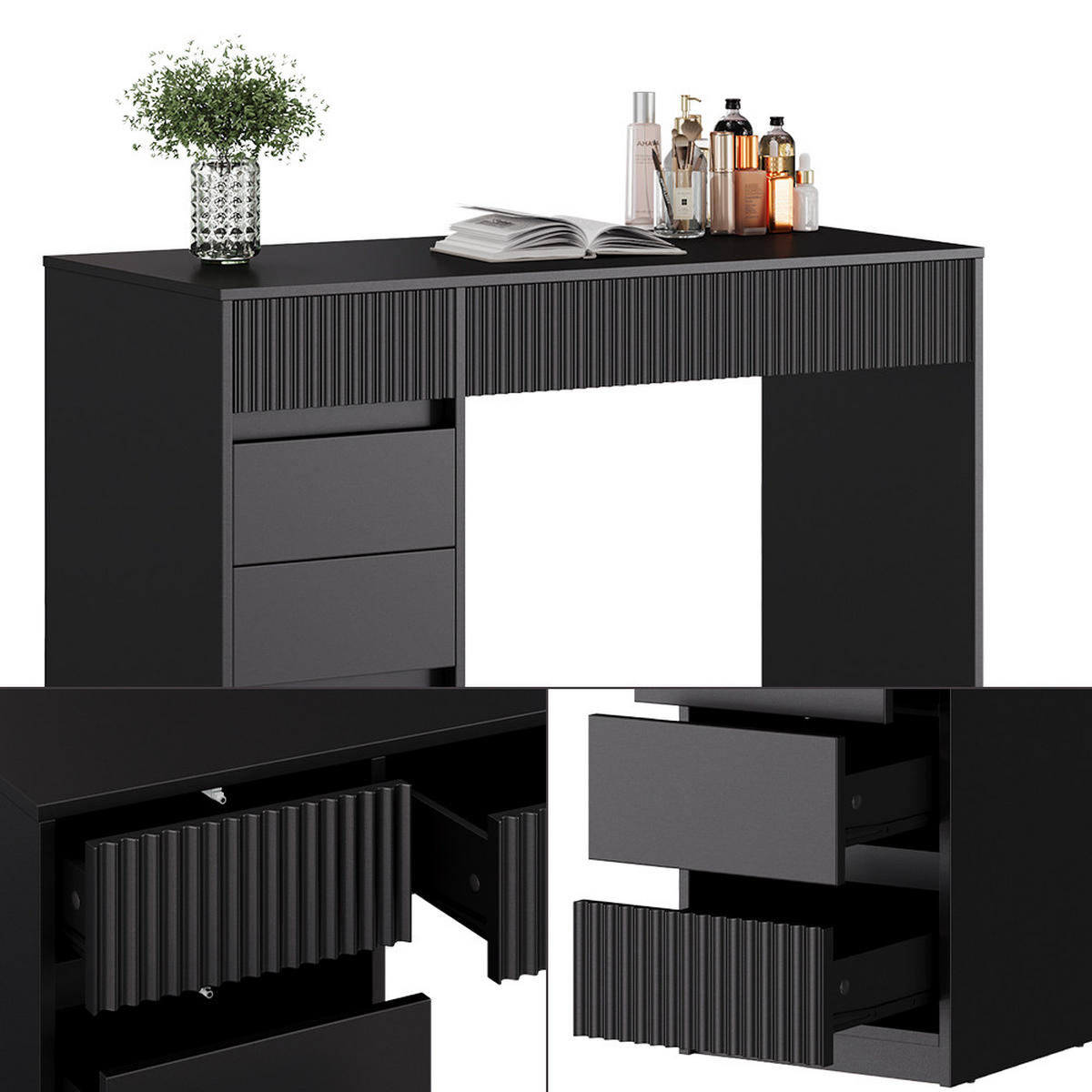 SCHMINKTISCH Omira Schwarz 120 cm ohne Spiegel - Schwarz, Holzwerkstoff (55/120/76cm) - Vicco