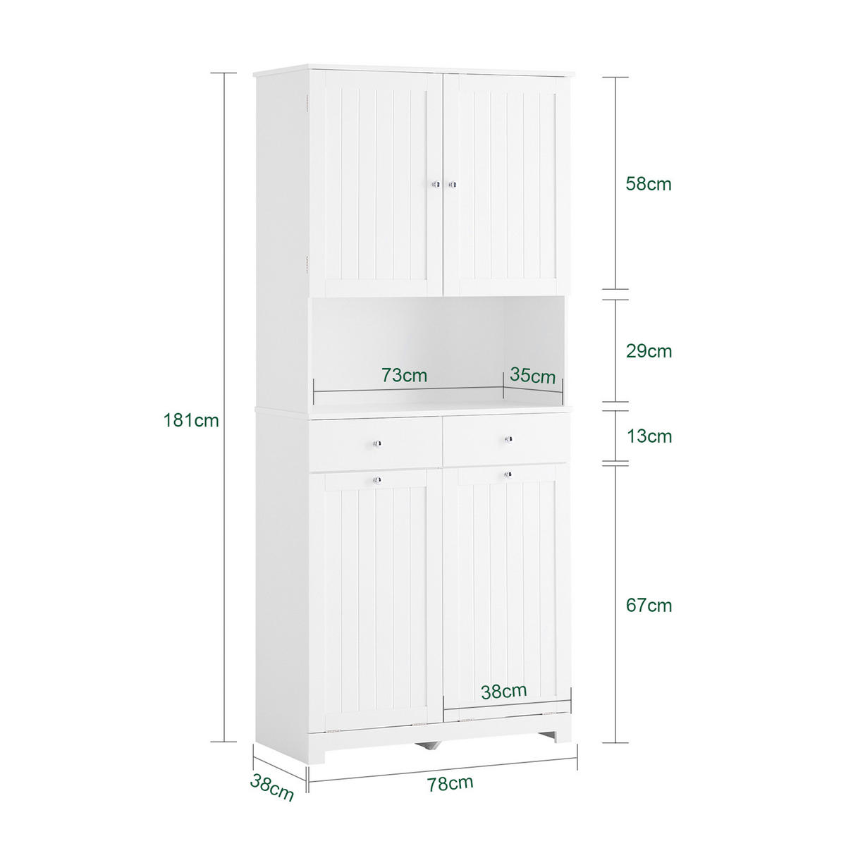 BADEZIMMERSCHRANK Weiß 78x38x181cm - Weiß, Holzwerkstoff (78/181/38cm) - SoBuy