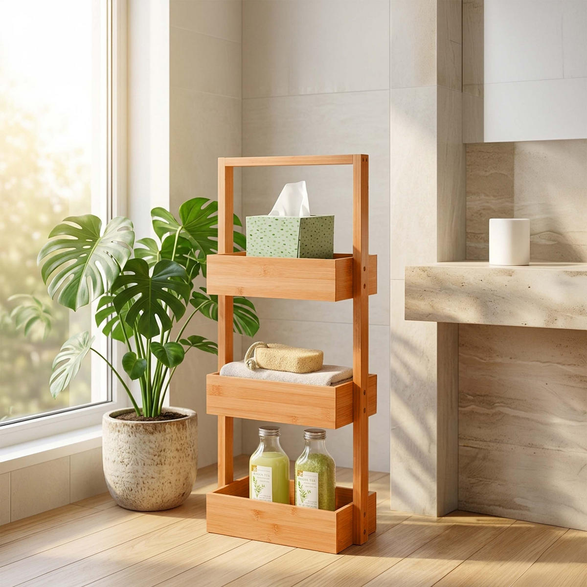 BADREGAL - Hellbraun, Holz/Holzwerkstoff (26/70/17cm) - Relaxdays