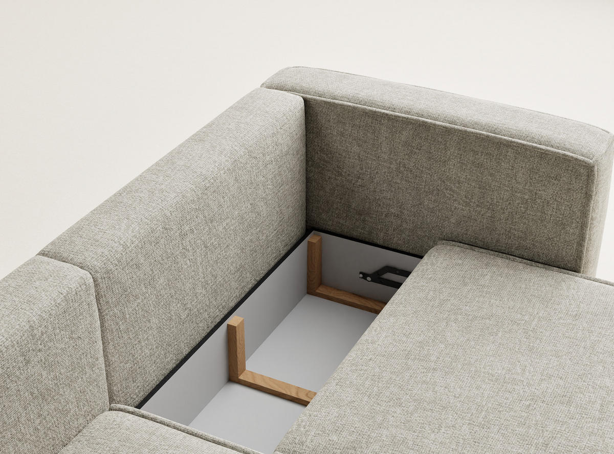 ECKSOFA MIT SCHLAFFUNKTION Velto Hellbeige Chenille-Stoff - Beige/Schwarz, Holz/Holzwerkstoff (152/250cm) - Maison de Reve