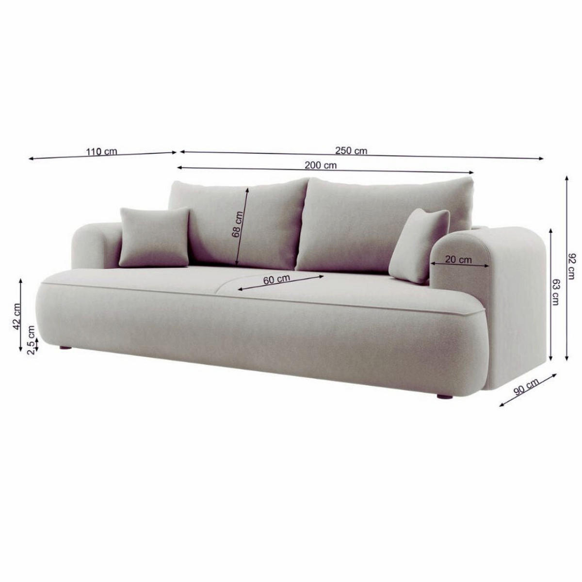 SCHLAFSOFA Ovo Dunkelgrau Velours - Dunkelgrau, Textil (250/103/110cm) - Selsey