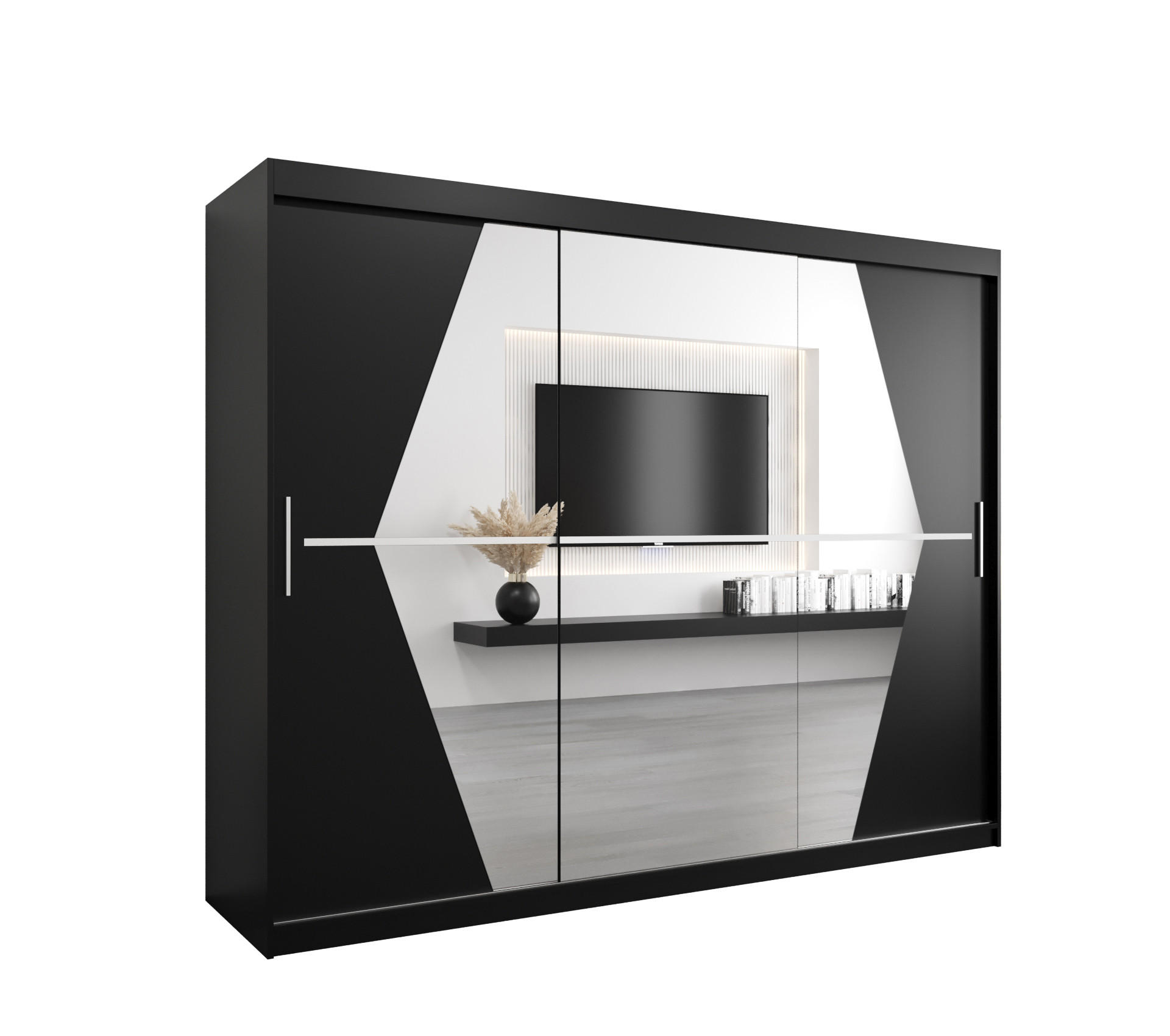Möbel Kryspol Schwebetürenschrank Schwarz 250x200x62 cm
