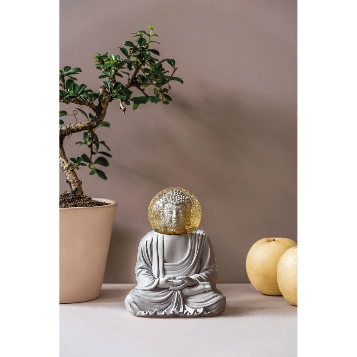 SCHNEEKUGEL Summerglobe The Buddha, Polyresin, Glas, Grau, 15 cm - Grau, Kunststoff (11.5/15/9cm) - Donkey Products