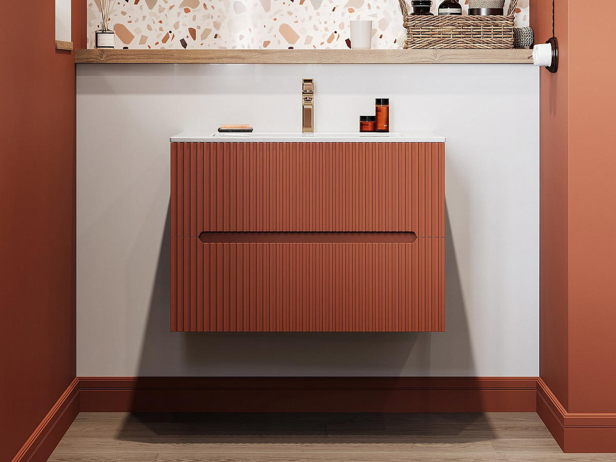 WASCHBECKENUNTERSCHRANK - 80cm x 45.5cm - MDF - terracotta - PAVANI - Braun, Holz (80/55/45.5cm) - Vente-Unique