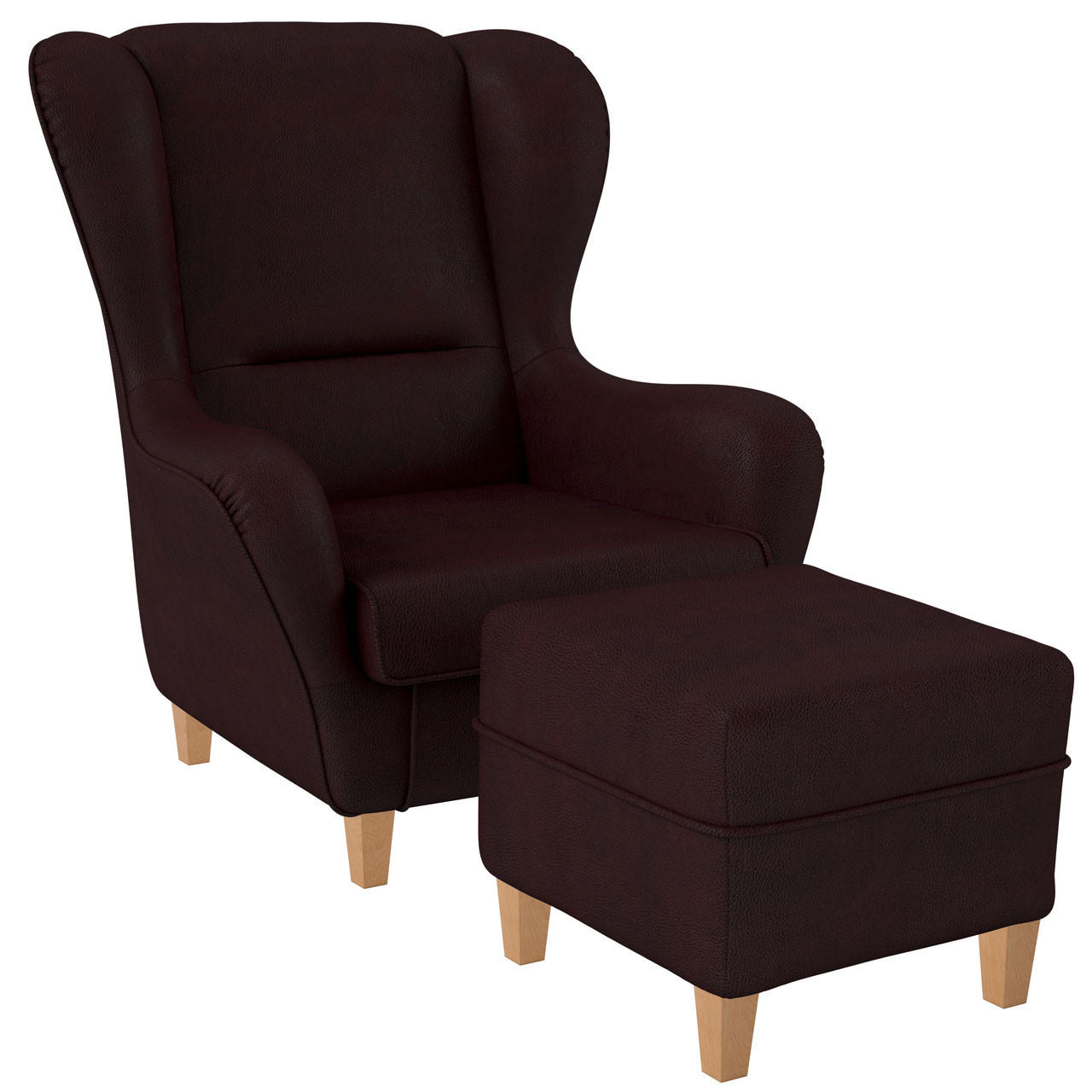 OHRENSESSEL Sofia Relaxsessel mit Hocker | Kunstleder Design Kunstleder Milano Weinrot - Rot, Textil (920/680/950cm) - Supellex