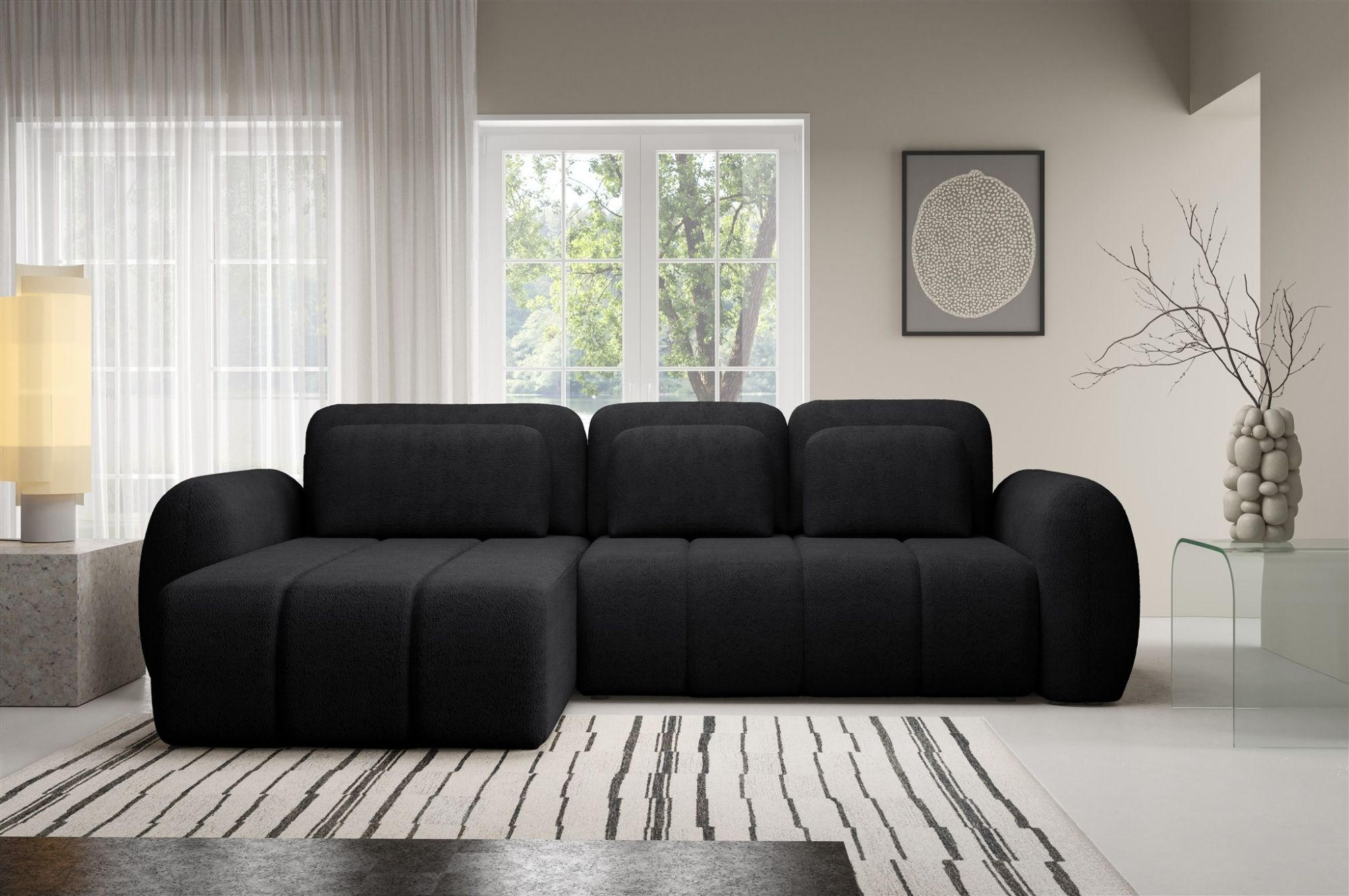 ECKSOFA Caria Mit Schlaffunktion - Schwarz, Holzwerkstoff/Textil (304/190cm) - Fun Möbel