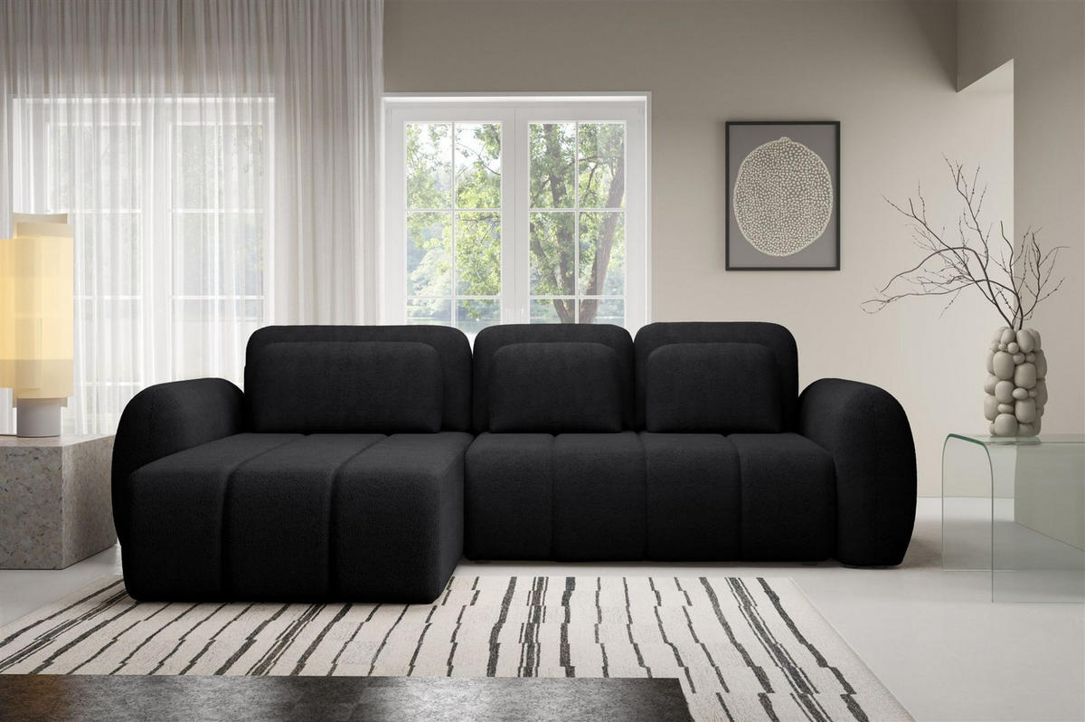 ECKSOFA Caria Mit Schlaffunktion - Schwarz, Holzwerkstoff/Textil (304/190cm) - Fun Möbel
