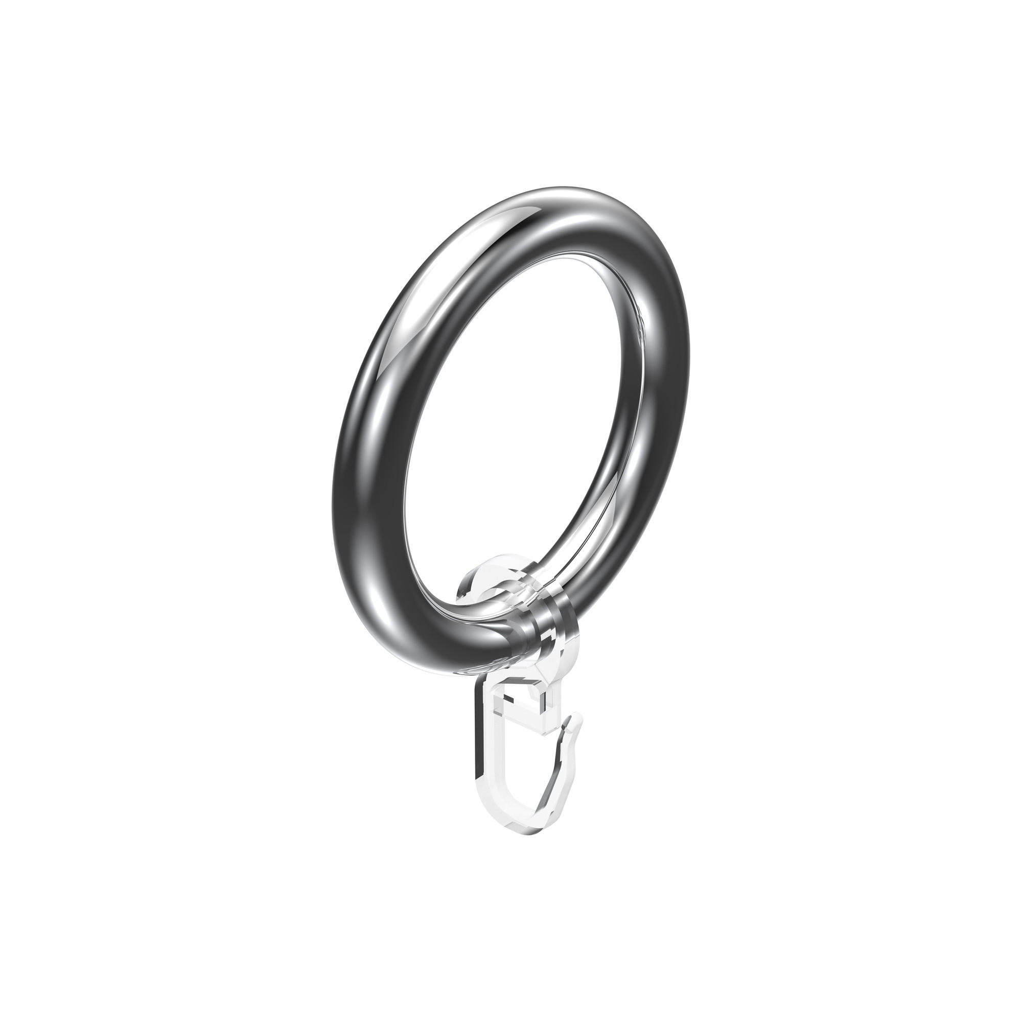 RUNDRINGE MIT FALTENHAKEN FÜR GARDINENSTANGEN 28 mm Ø, Chrom, Packung 10 Stück - Chromfarben, Kunststoff (28cm) - INTERDECO