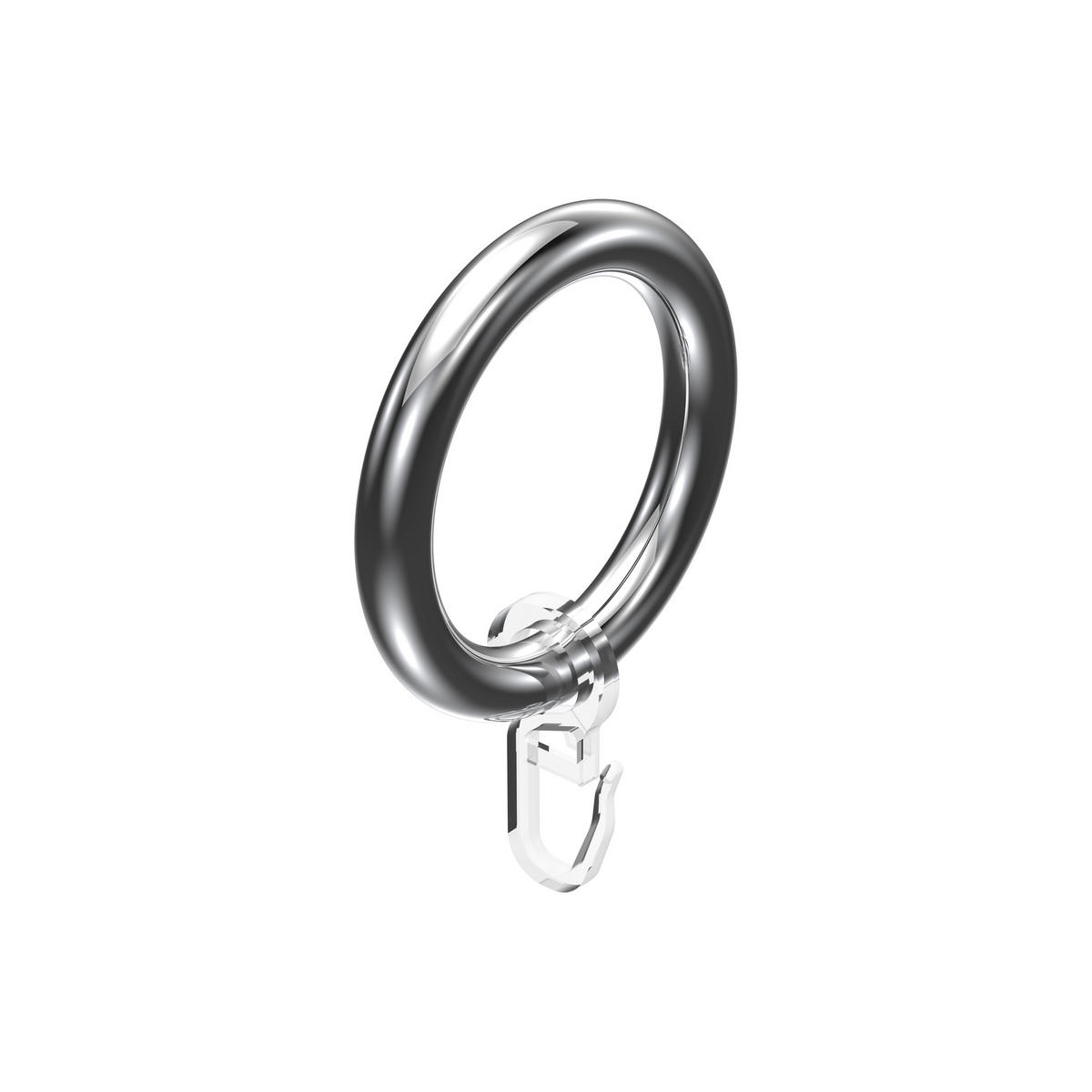 RUNDRINGE MIT FALTENHAKEN FÜR GARDINENSTANGEN 28 mm Ø, Chrom, Packung 10 Stück - Chromfarben, Kunststoff (28cm) - INTERDECO