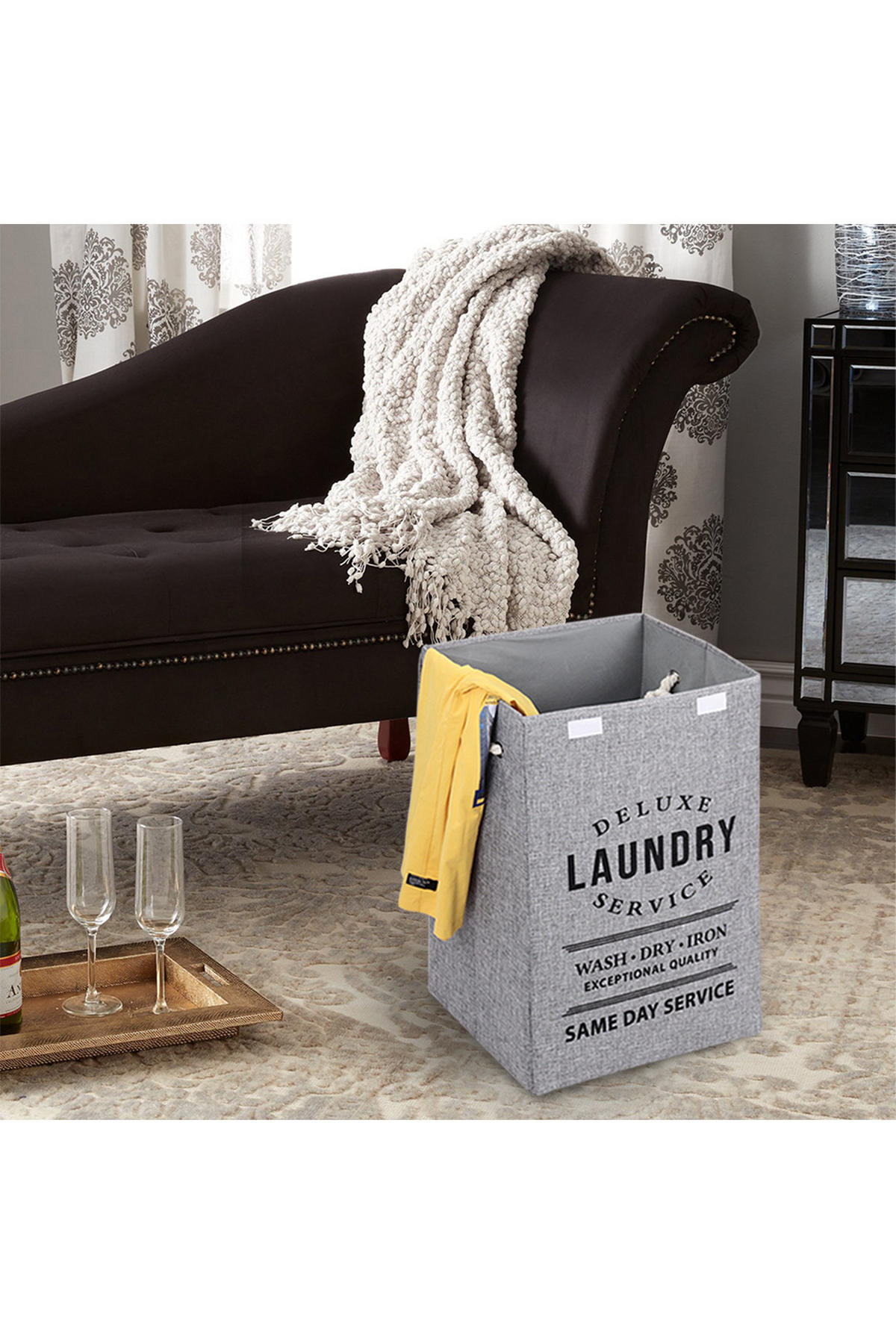 WÄSCHEKORB mit Deckel und Griffe Faltbarer - Grau, Textil (40/60/30cm) - Livingandhome