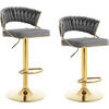 BARHOCKER 2er Set, mit geflochtener Rückenlehne, Samt, Dunkelgrau - Dunkelgrau/Goldfarben, Textil/Metall (48/83/46.5cm) - Woltu