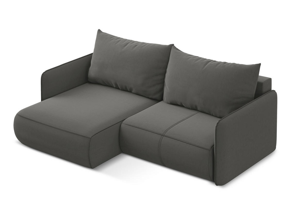 ECKSOFA mit Schlaffunktion Samt Stoff Grau - Dunkelgrau/Schwarz, Kunststoff/Textil (148/207cm) - Makamii