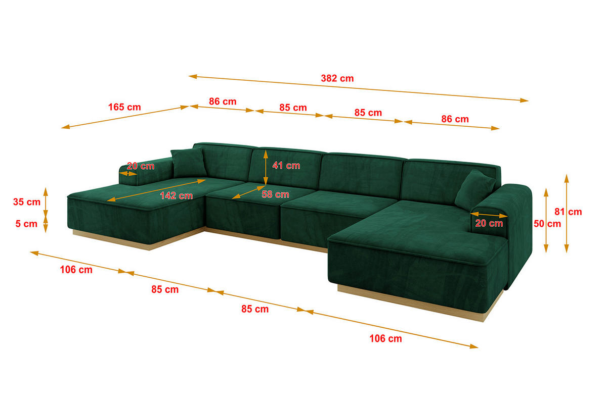 WOHNLANDSCHAFT IREA-U2-v2 - 382x165x81 cm Grün - Grün, Holzwerkstoff/Textil (382/81/165cm) - ALTDECOR