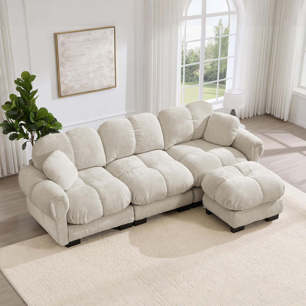 ECKSOFA 260/149/90 cm Hellkhaki Cord mit mobiler Ottomane und 2 kleinen Dekokissen - Kaschmir/Graubraun, Textil (260/149cm) - Oxeza