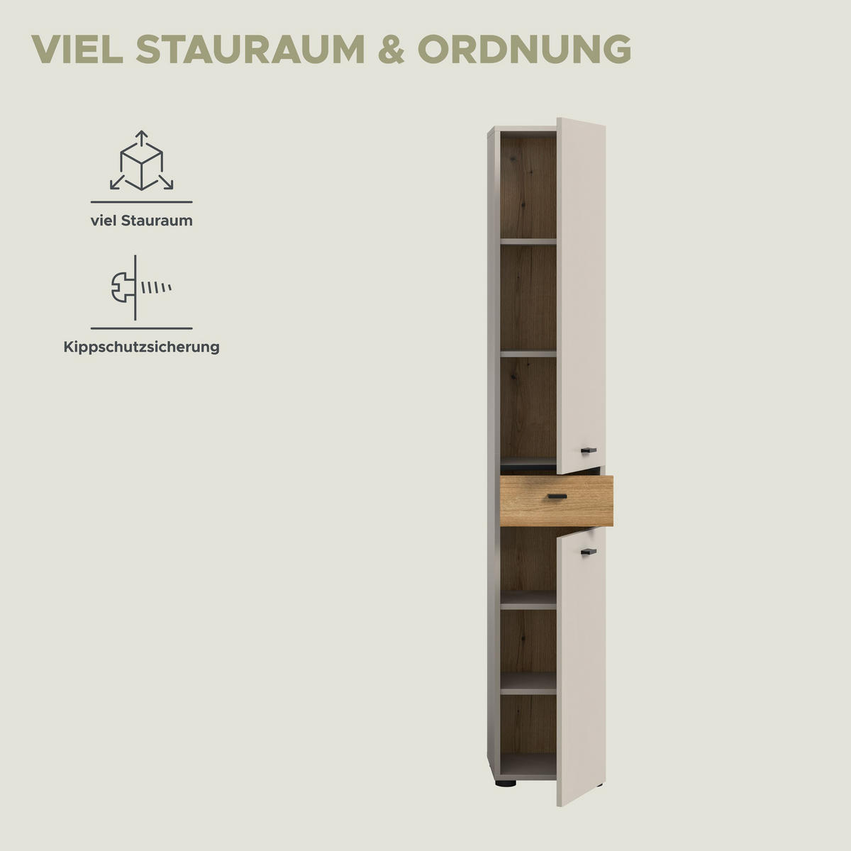 HOCHSCHRANK AQUA (B/H/T: ca. 32/191/30 cm) in Kaschmir/Kaschmir - Kaschmir, Holzwerkstoff (32/191/30cm)