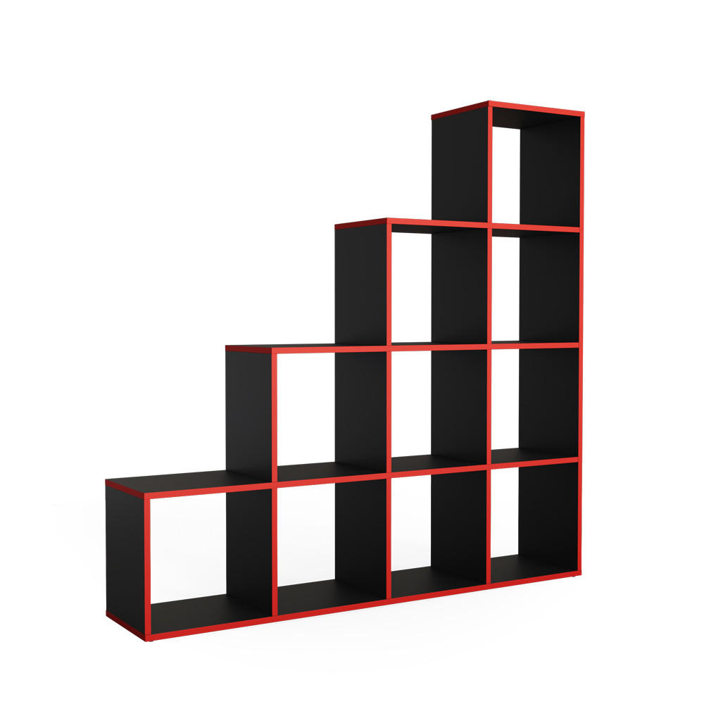 TREPPENREGAL Schwarz/Rot 142.5 x 140 cm - Rot/Schwarz, Holzwerkstoff (142.5/140/29cm) - Vicco