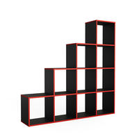 TREPPENREGAL Schwarz/Rot 142.5 x 140 cm - Rot/Schwarz, Holzwerkstoff (142.5/140/29cm) - Vicco