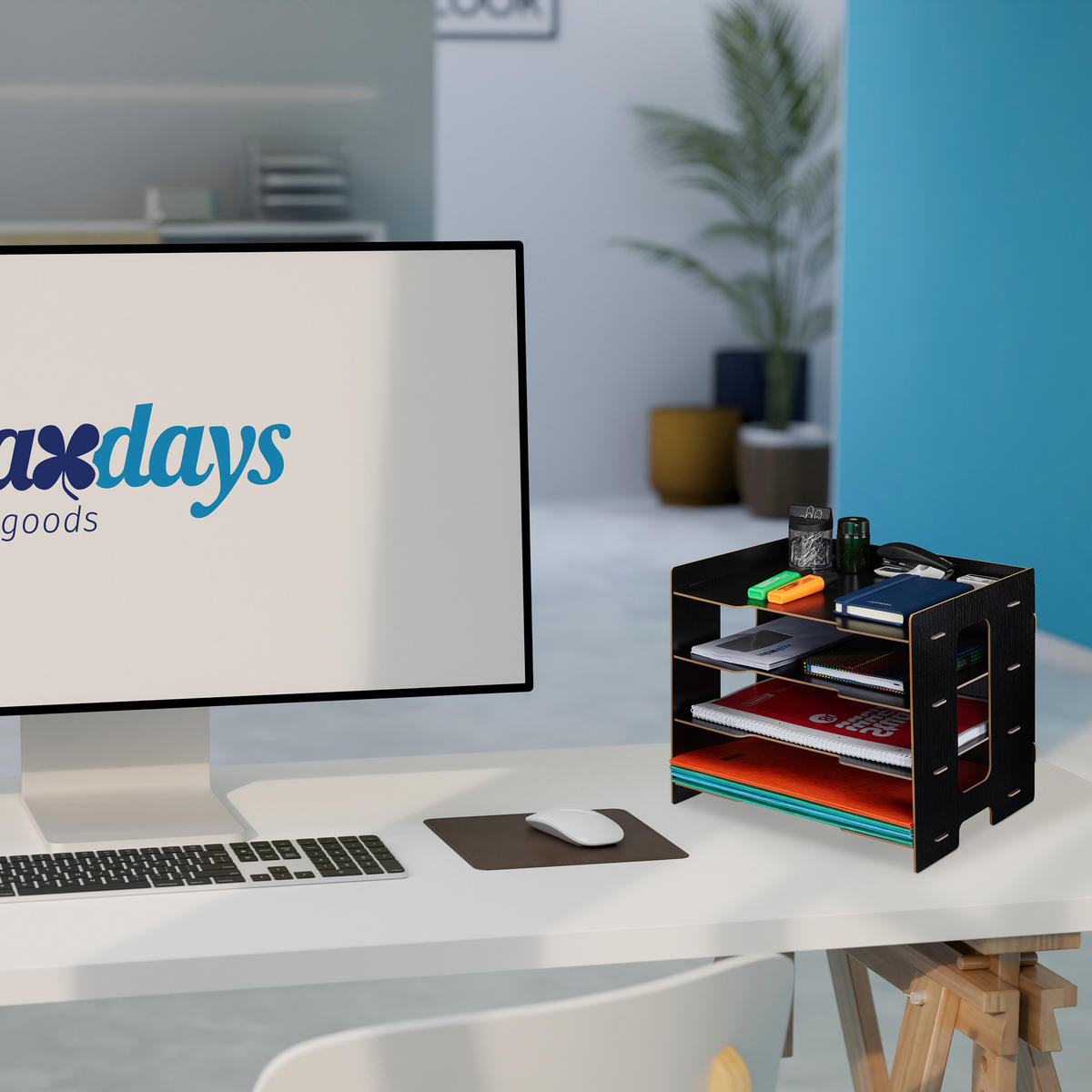 BRIEFABLAGE - Schwarz, Holzwerkstoff (32.5/27/25cm) - Relaxdays